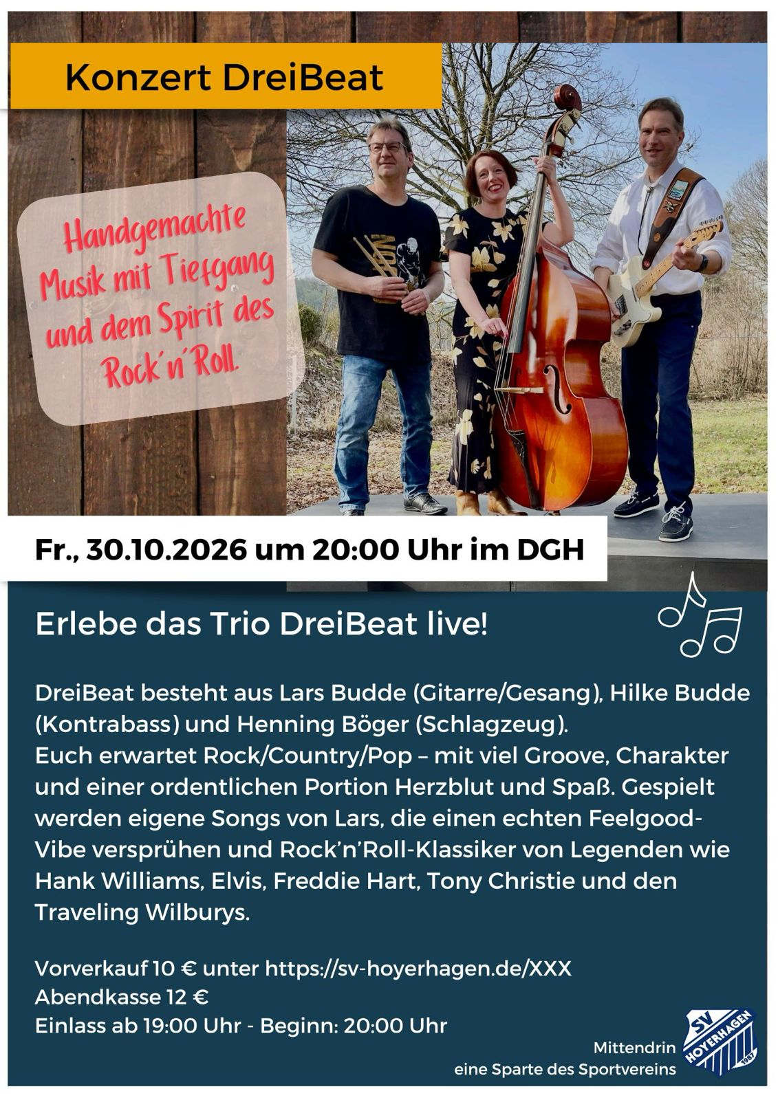 Konzert DreiBeat, Hoyerhagen 30.10.26